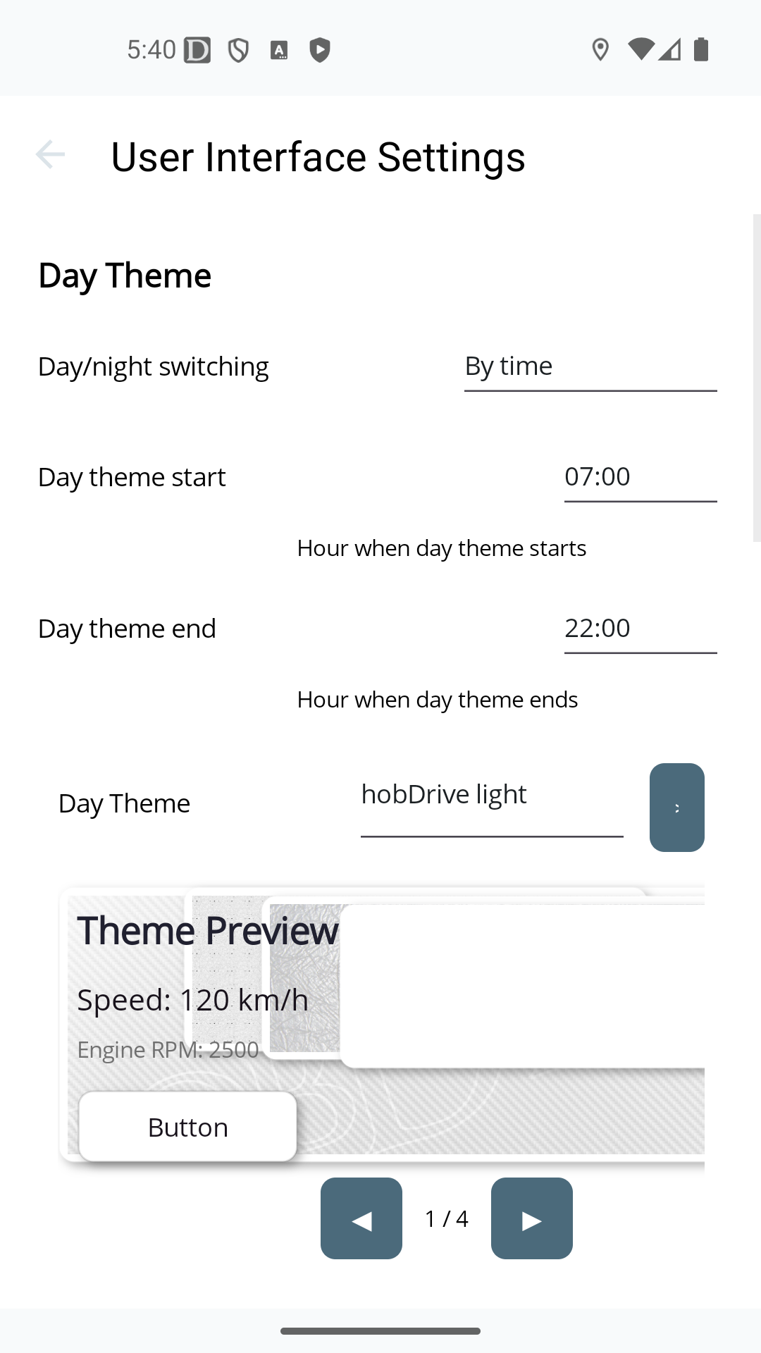User interface settings on Android