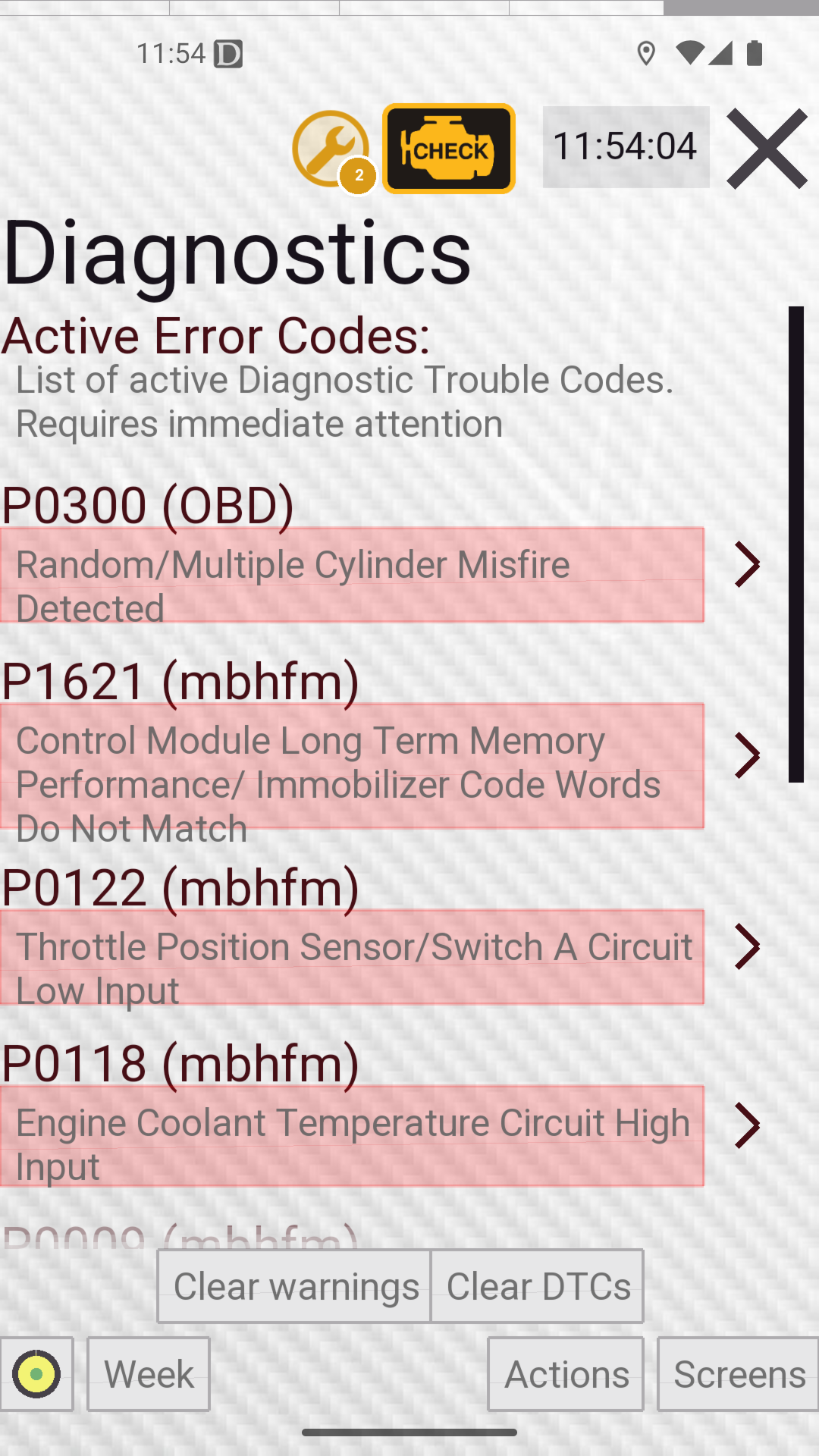 Diagnostics and fault codes on Android