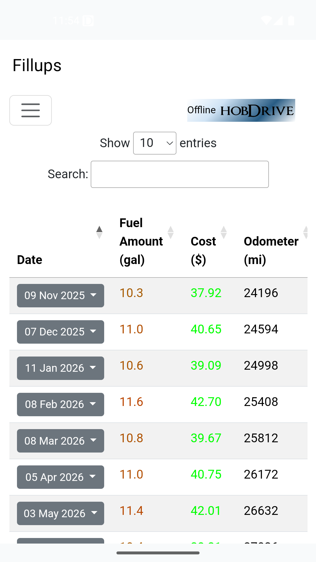 Refueling records on Android