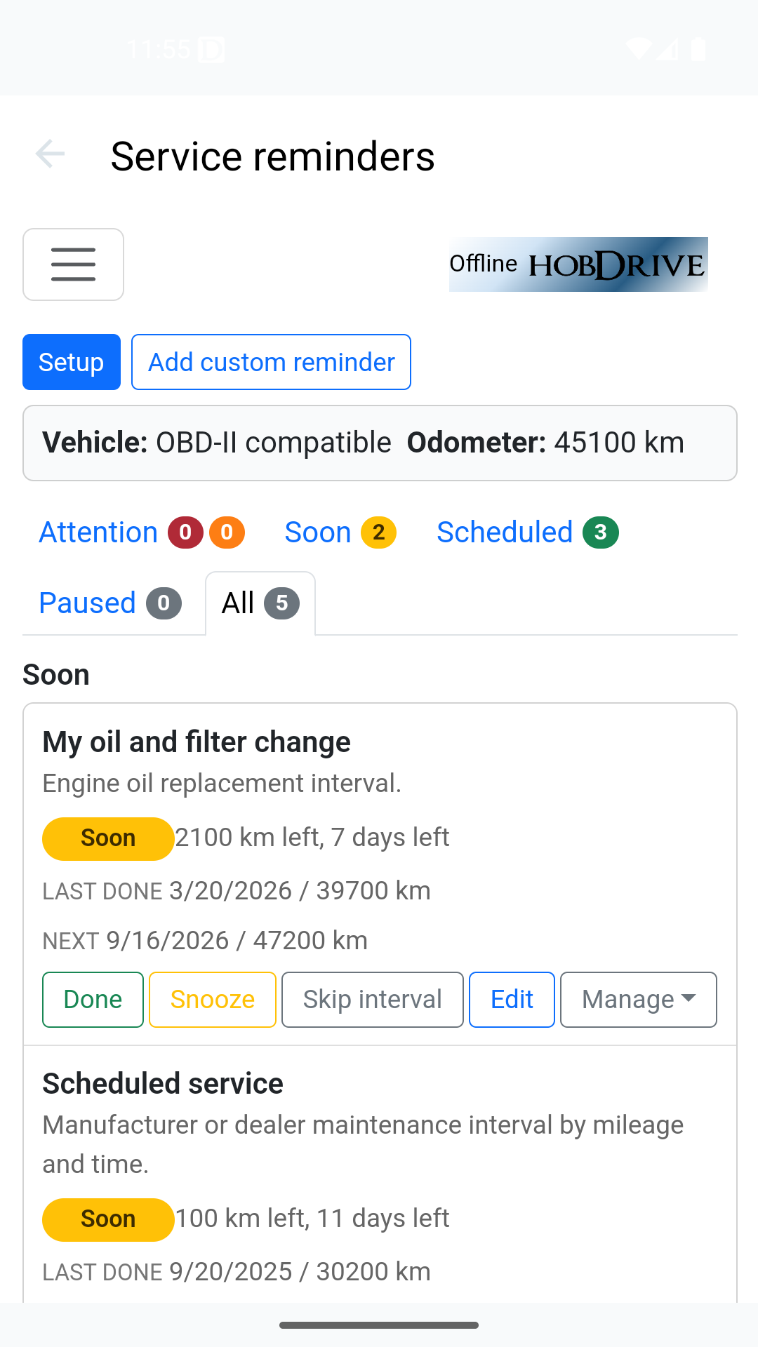 Service reminders on Android