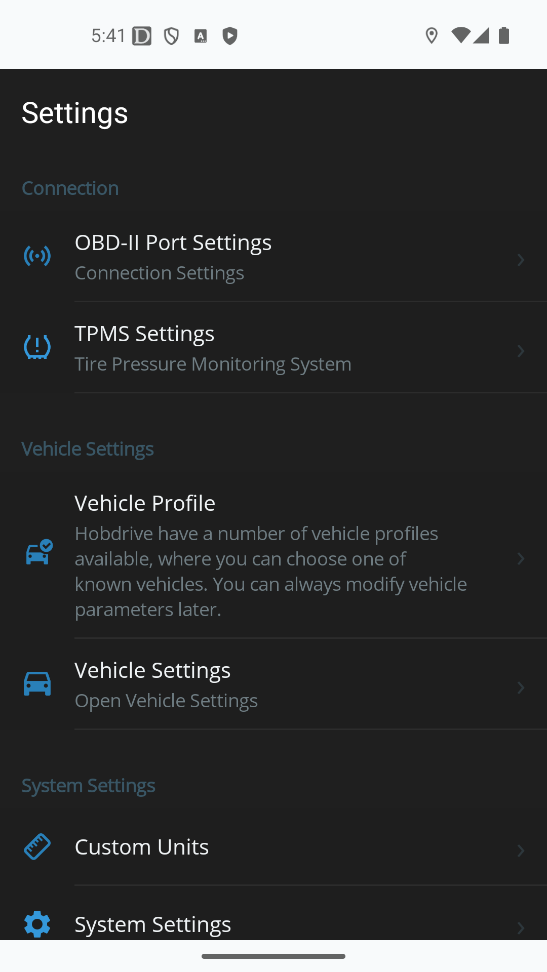 Android settings in dark theme